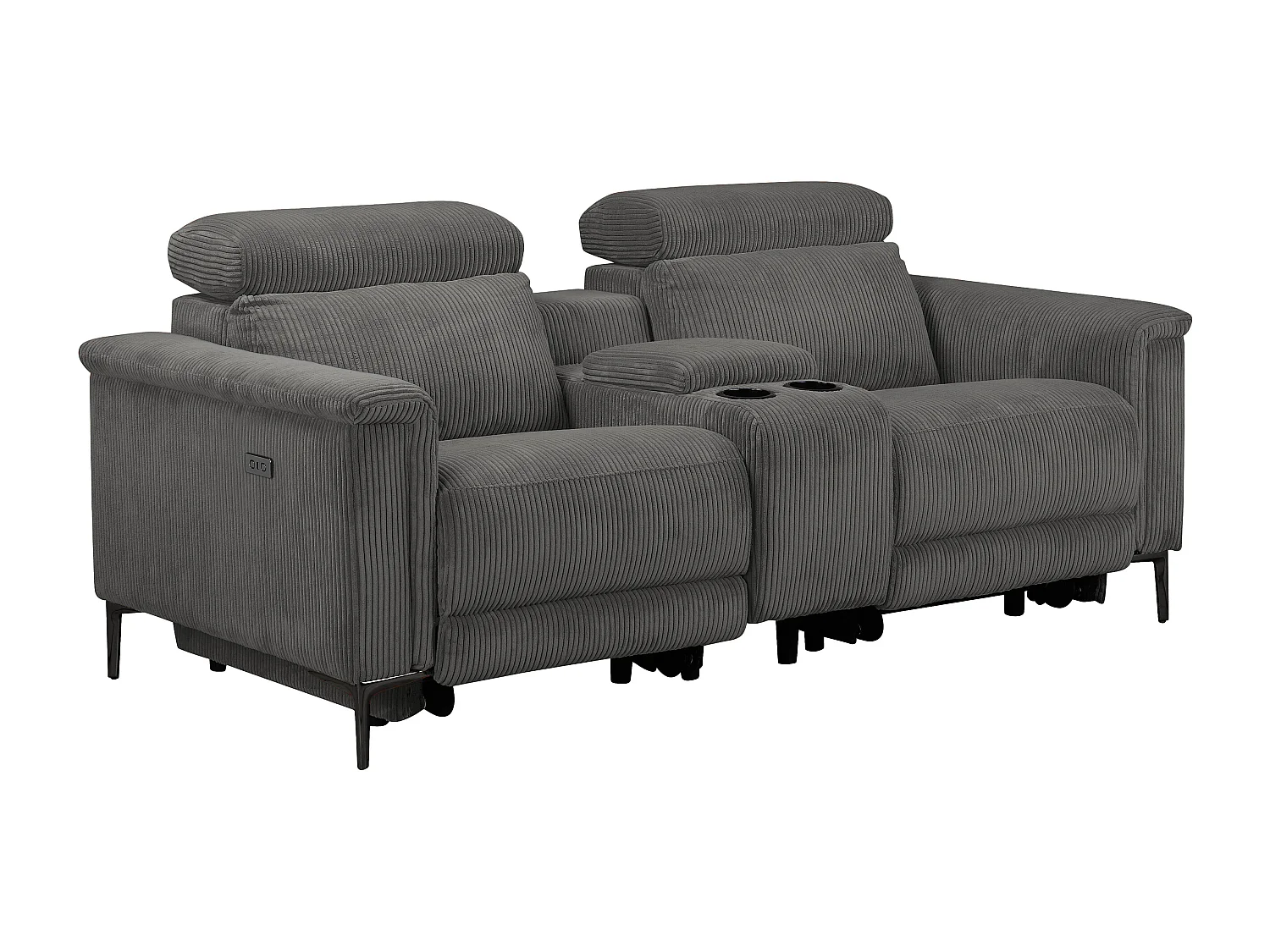 Lund | Fauteuil inclinable double avec fonction électrique en velours côtelé anthracite