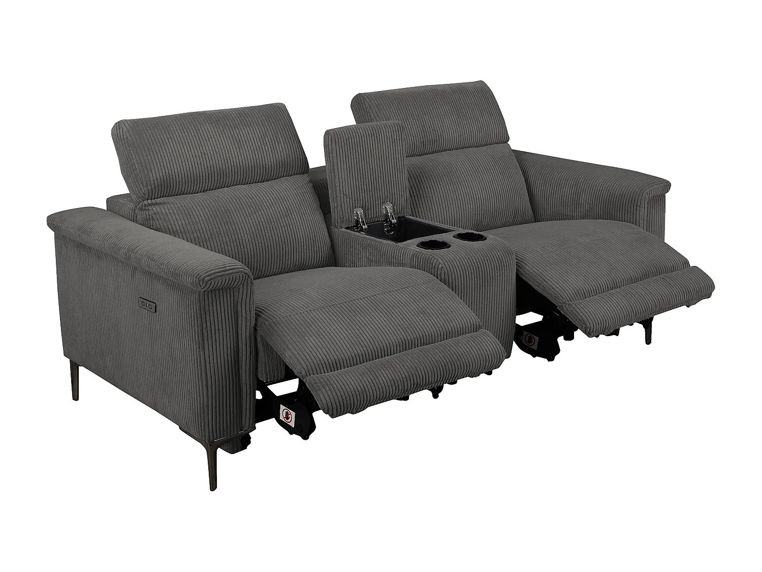 Lund | Fauteuil inclinable double avec fonction électrique en velours côtelé anthracite
