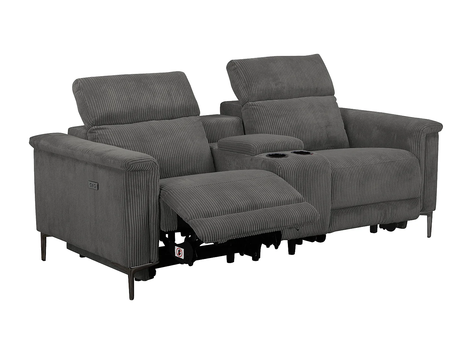 Lund | Fauteuil inclinable double avec fonction électrique en velours côtelé anthracite