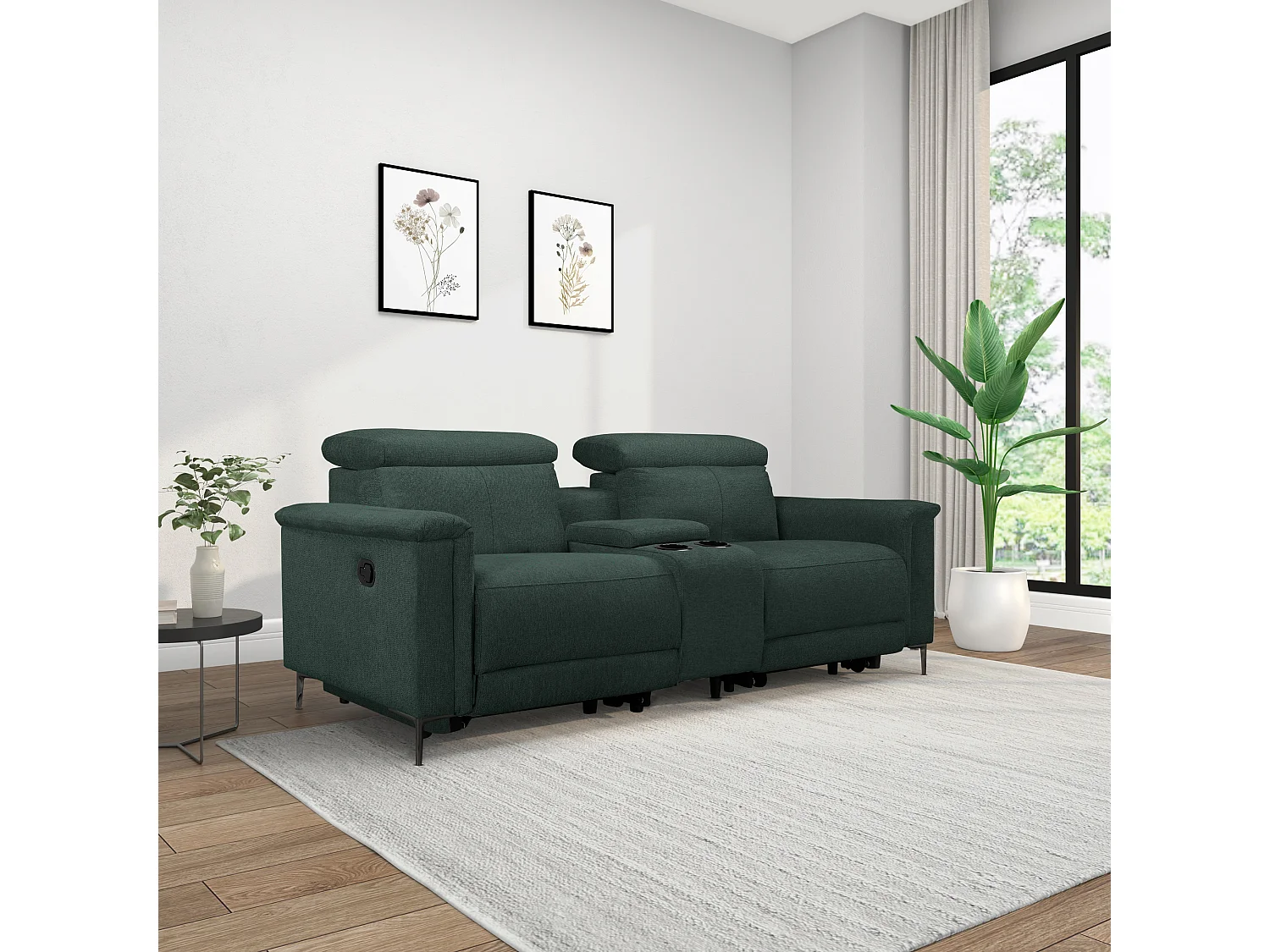 Lund | Fauteuil inclinable double avec fonction manuelle en tissu vert foncé