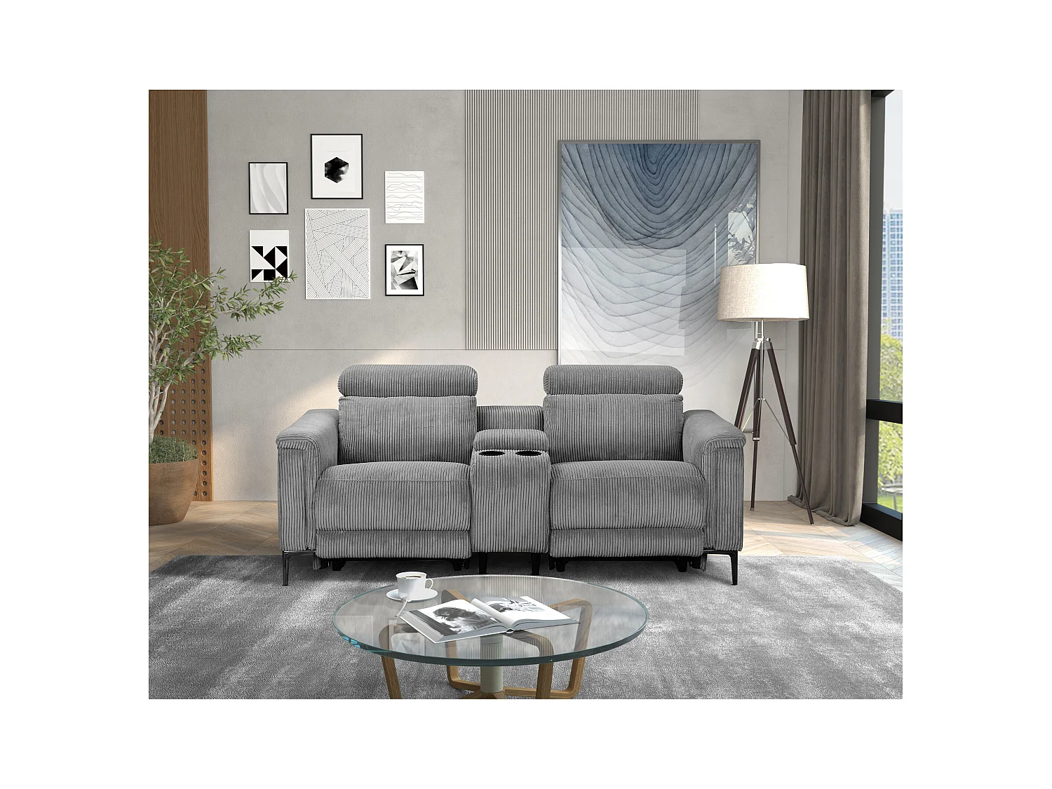 Lund | Dubbele relaxfauteuil met handmatige functie in corduroy grijs