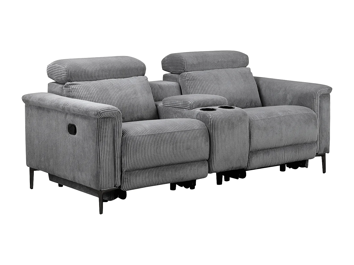 Lund | Dubbele relaxfauteuil met handmatige functie in corduroy grijs