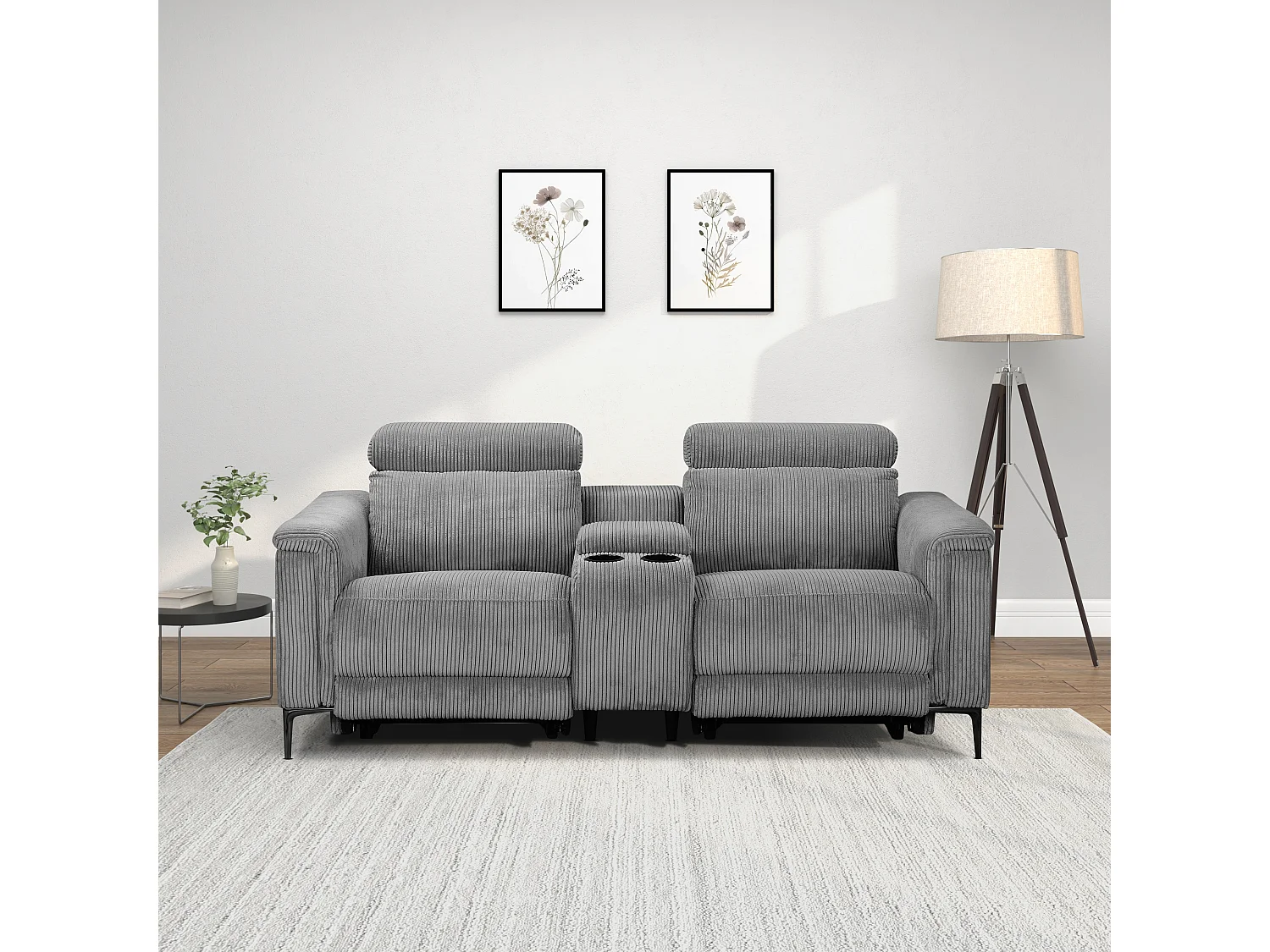 Lund | Fauteuil inclinable double avec fonction manuelle en velours côtelé gris