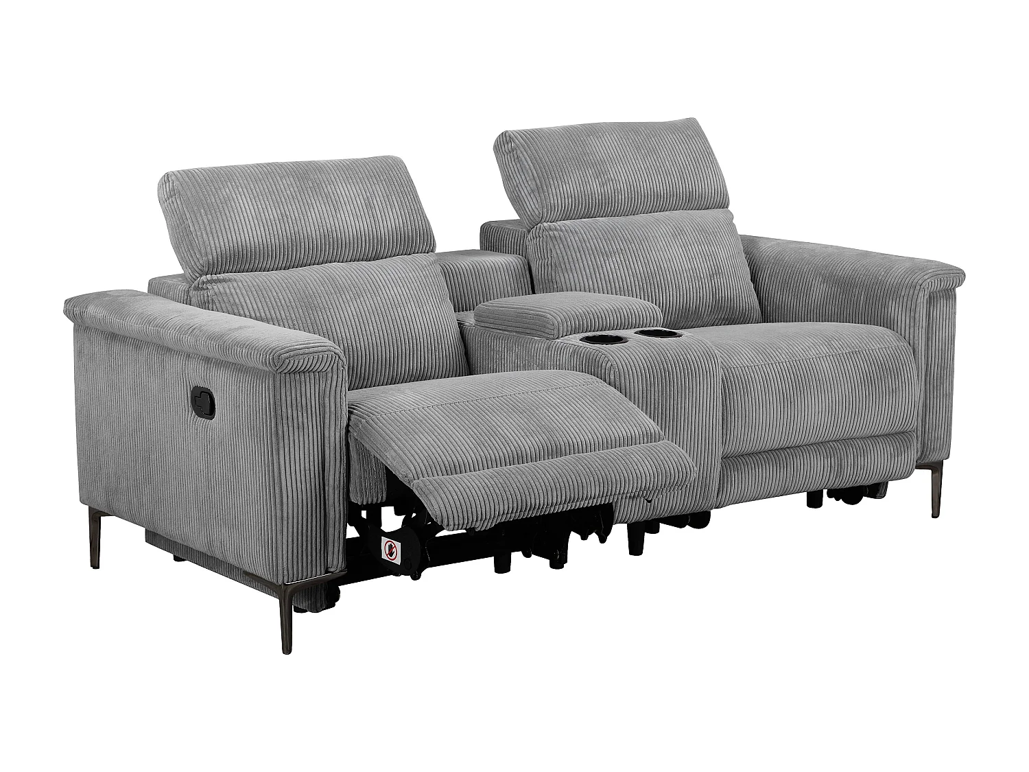 Lund | Fauteuil inclinable double avec fonction manuelle en velours côtelé gris