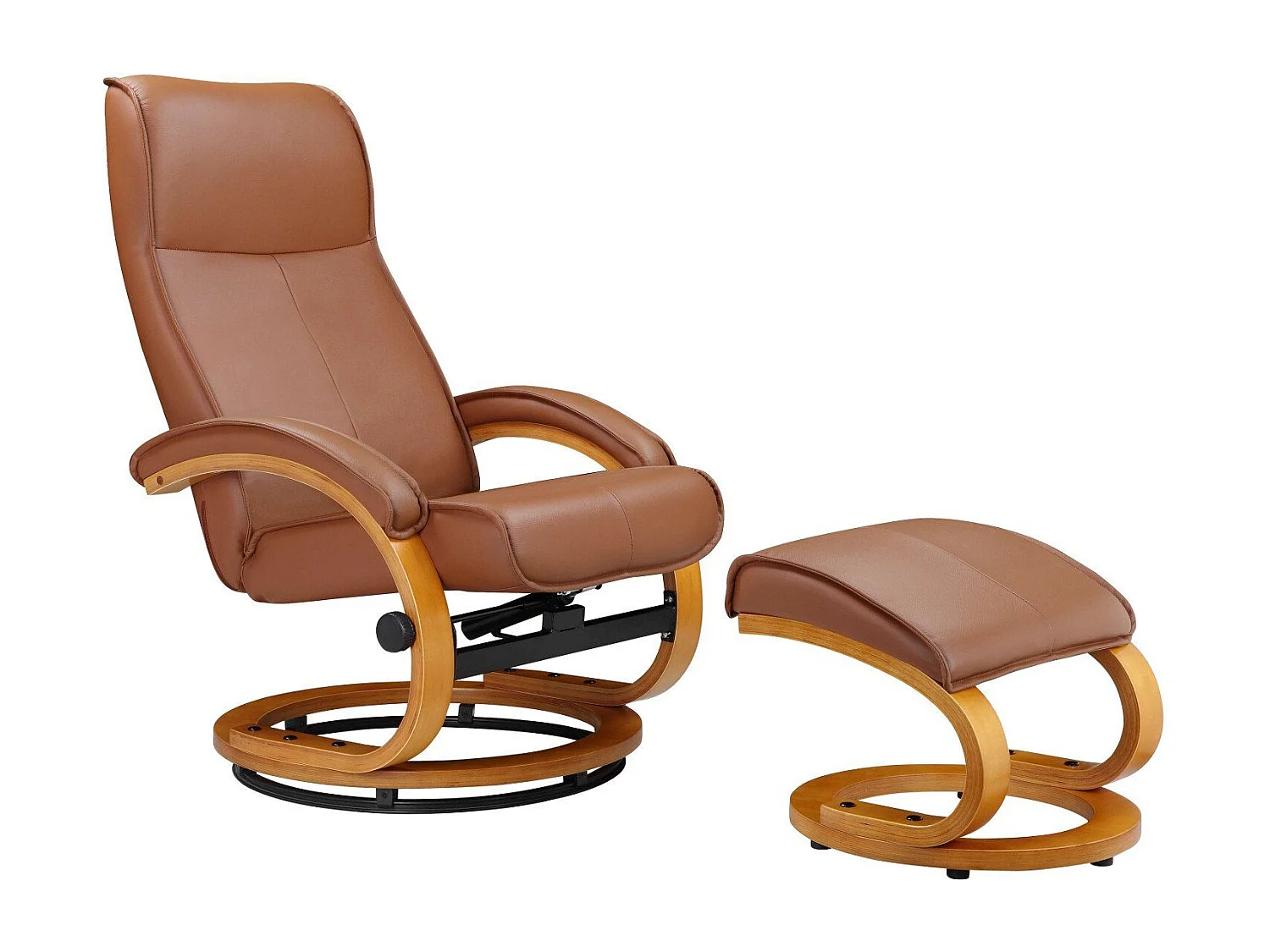 Paris-Relaxfauteuil met hocker in cognac PU