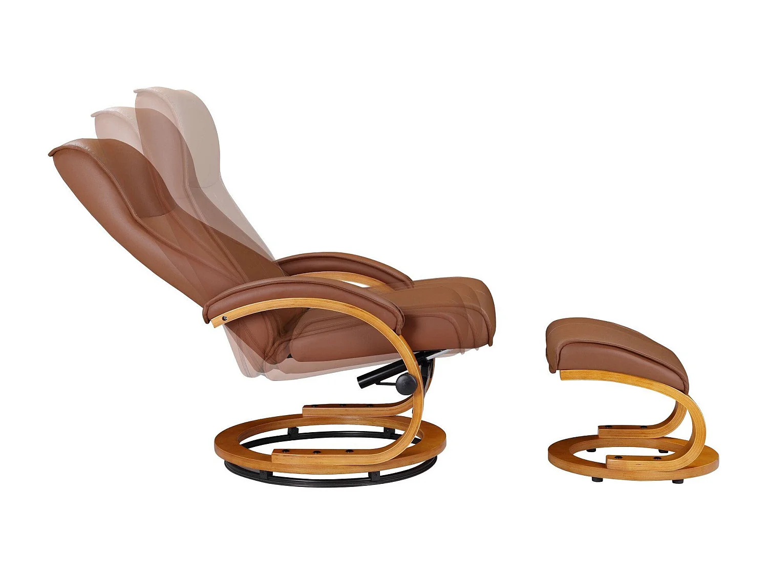 Paris-Relaxfauteuil met hocker in cognac PU