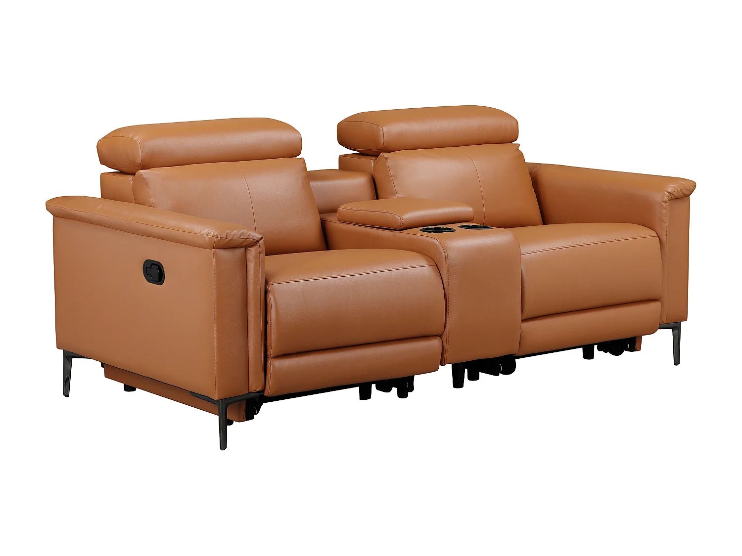 Lund | Fauteuil inclinable double avec fonction manuelle en cuir/PU cognac