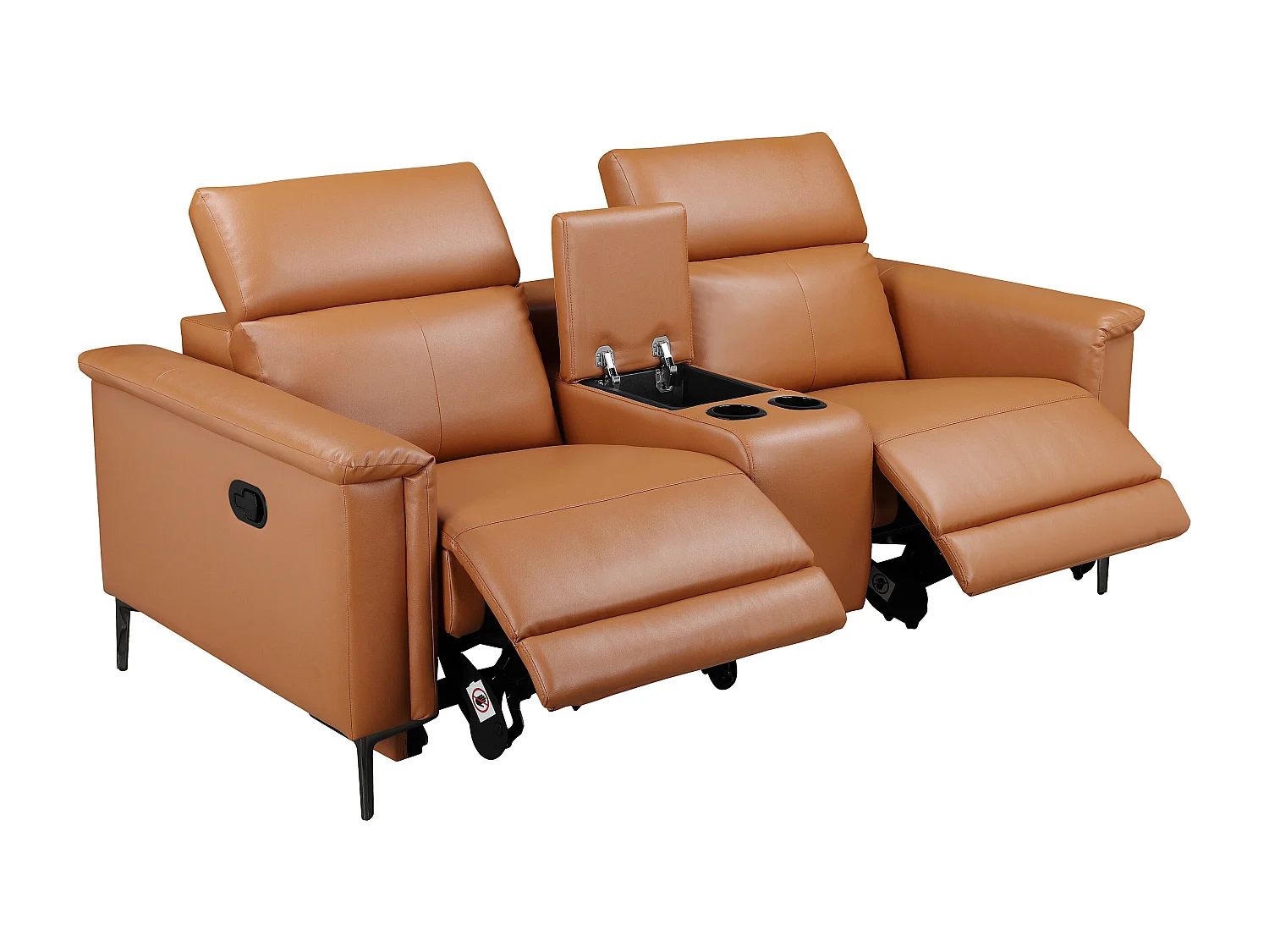 Lund | Fauteuil inclinable double avec fonction manuelle en cuir/PU cognac