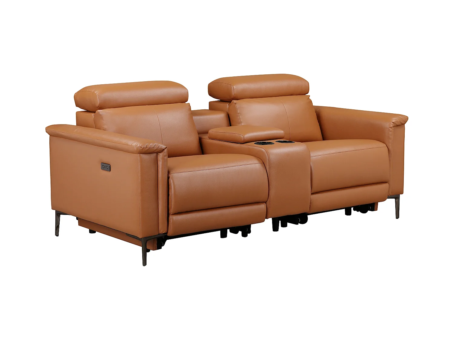 Lund | Poltrona reclinabile doppia con funzione elettrica in PU color cognac