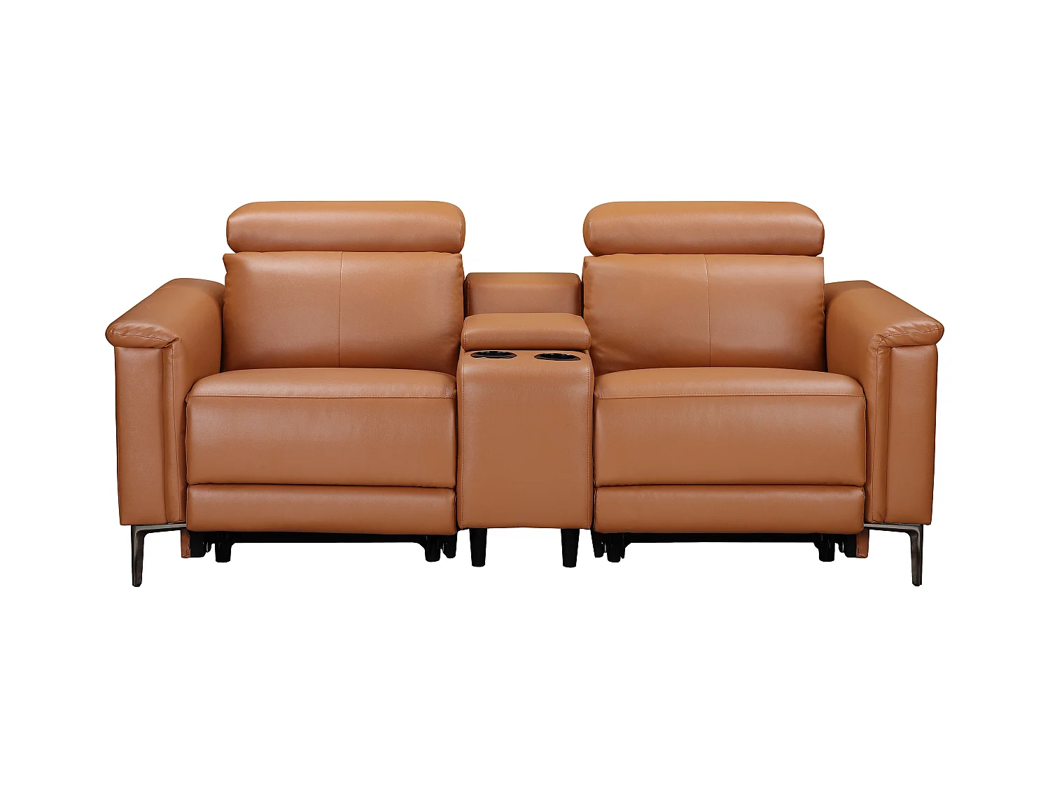 Lund | Poltrona reclinabile doppia con funzione elettrica in PU color cognac