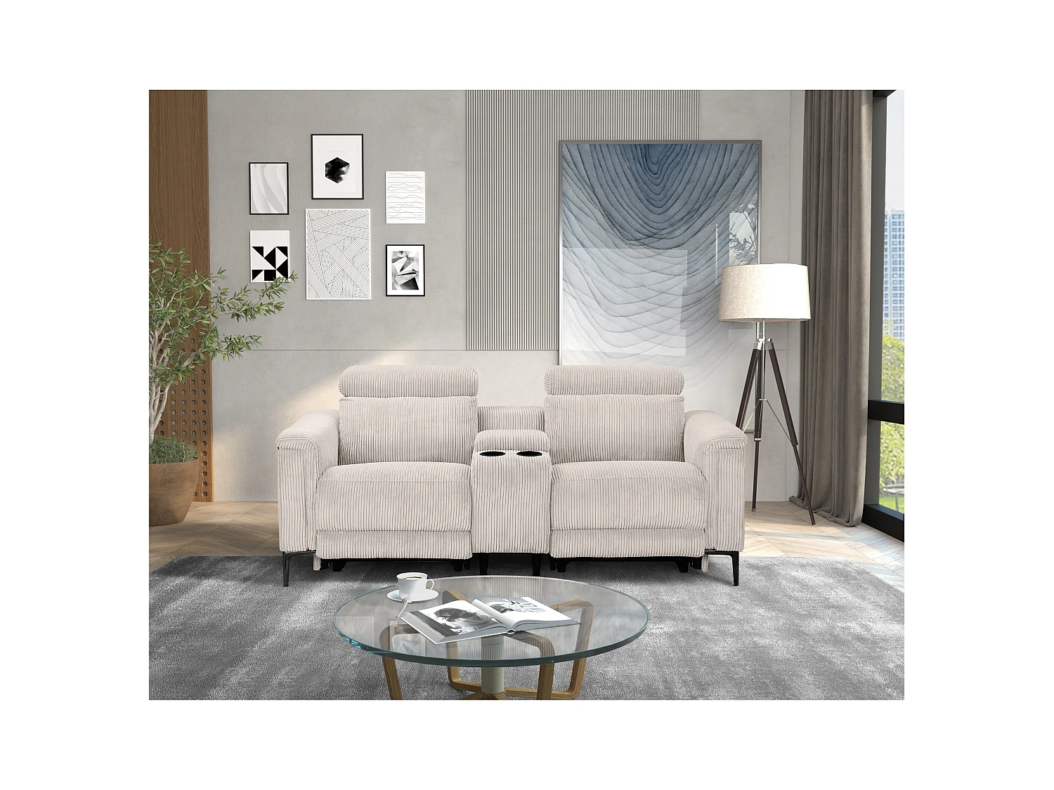 Lund | Dubbele relaxfauteuil met handmatige functie in corduroy crème