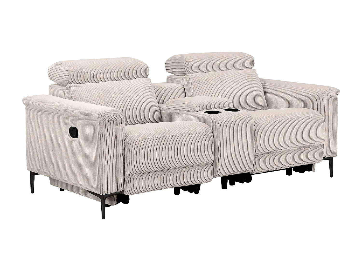 Lund | Fauteuil inclinable double avec fonction manuelle en velours côtelé crème