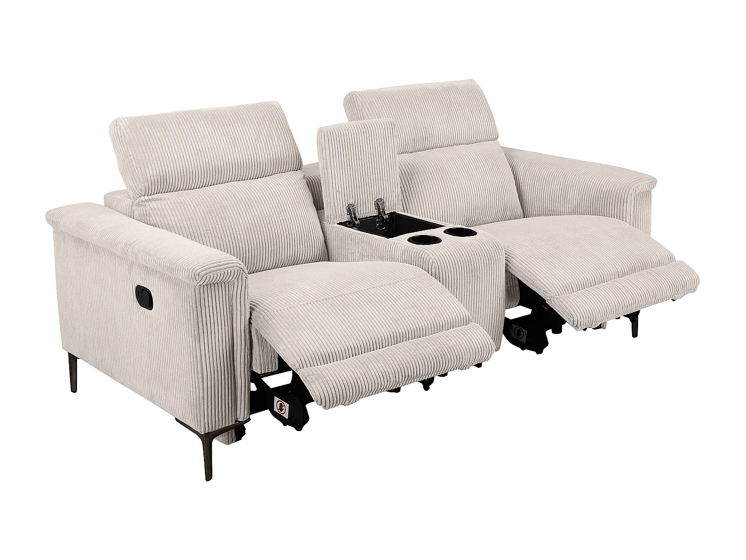 Lund | Fauteuil inclinable double avec fonction manuelle en velours côtelé crème