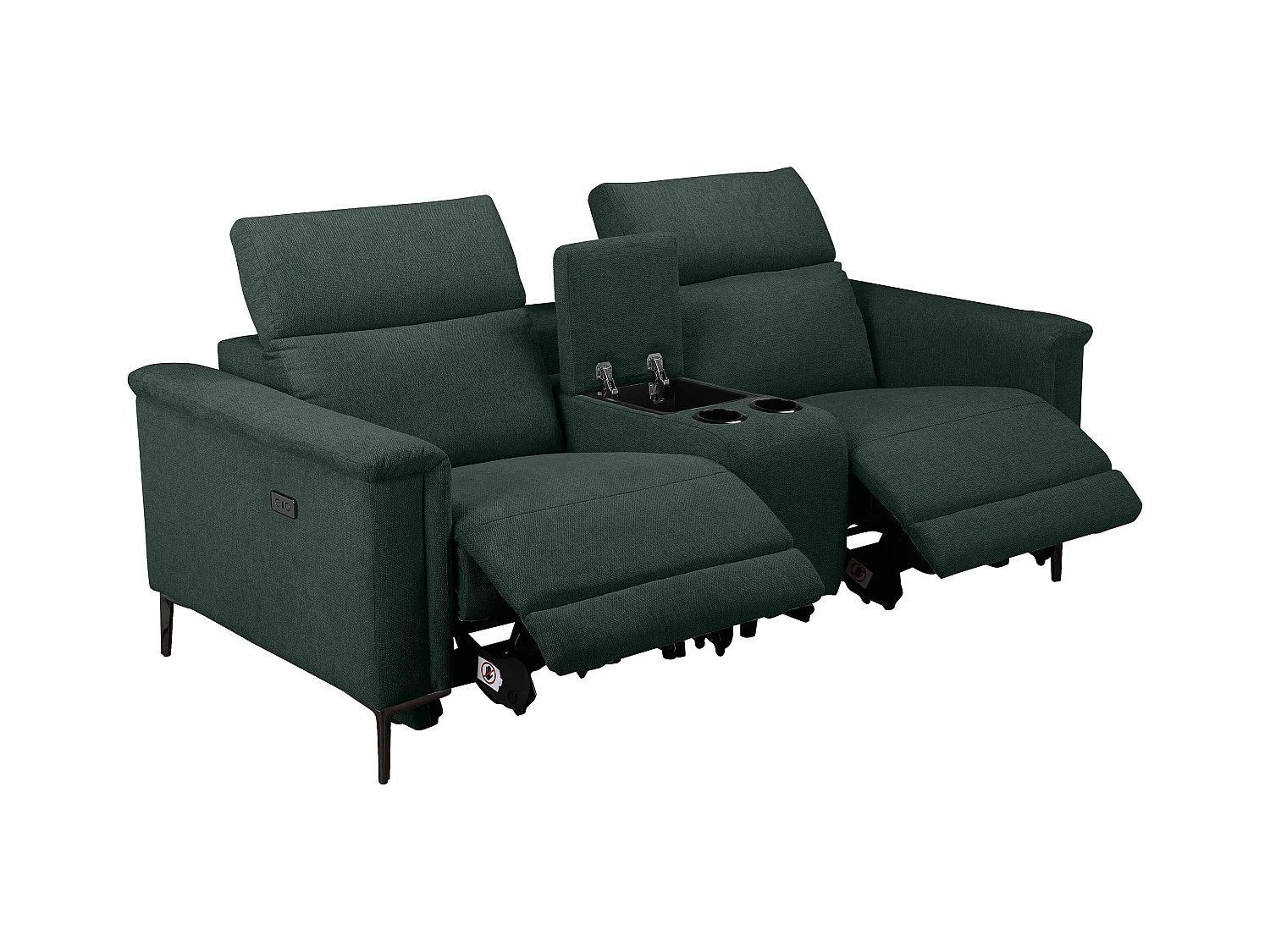 Lund | Poltrona reclinabile doppia con funzione elettrica in tessuto verde scuro