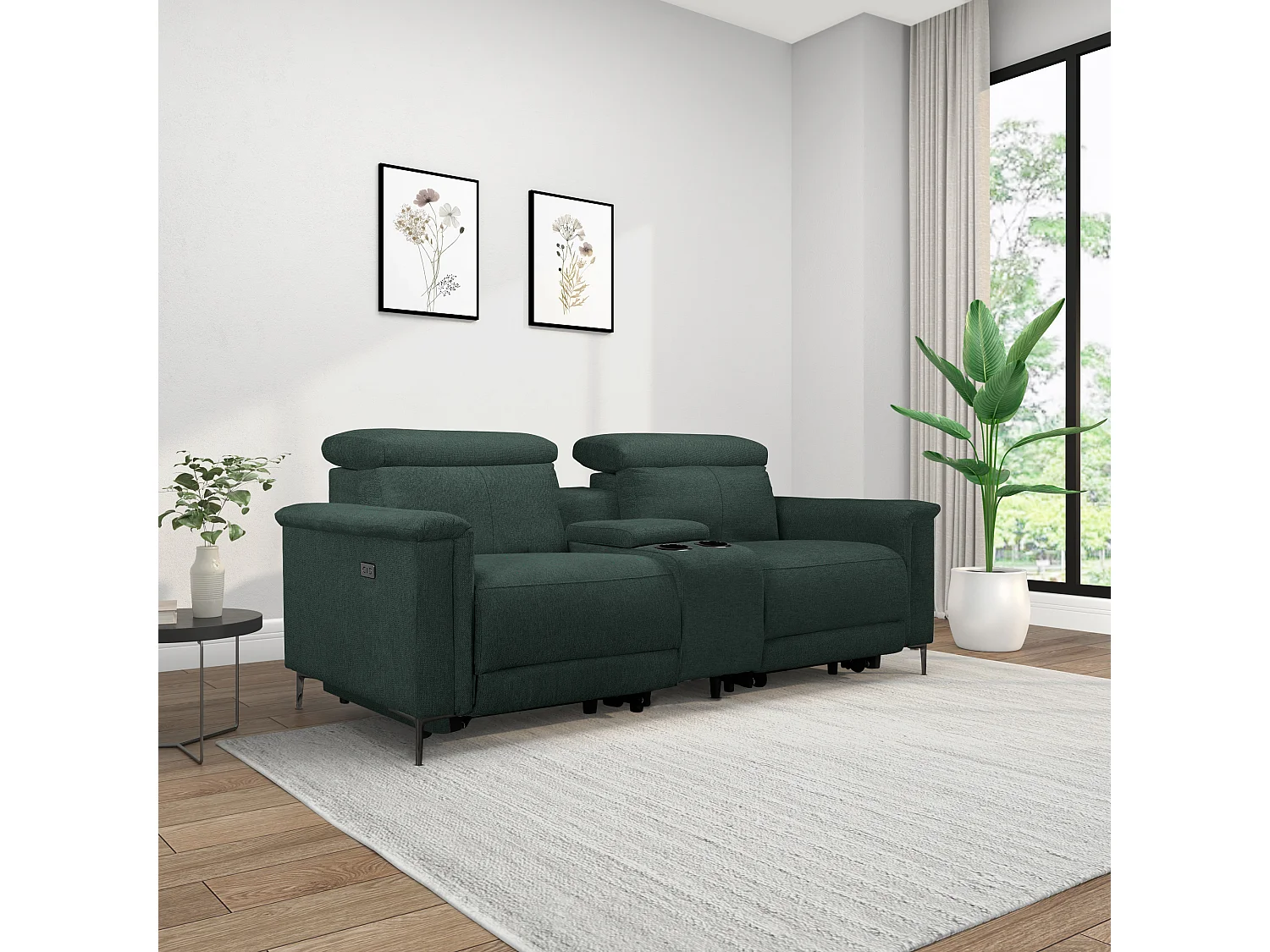 Lund | Fauteuil inclinable double avec fonction électrique en tissu vert foncé