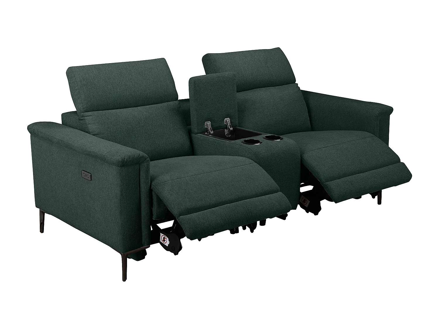 Lund | Fauteuil inclinable double avec fonction électrique en tissu vert foncé