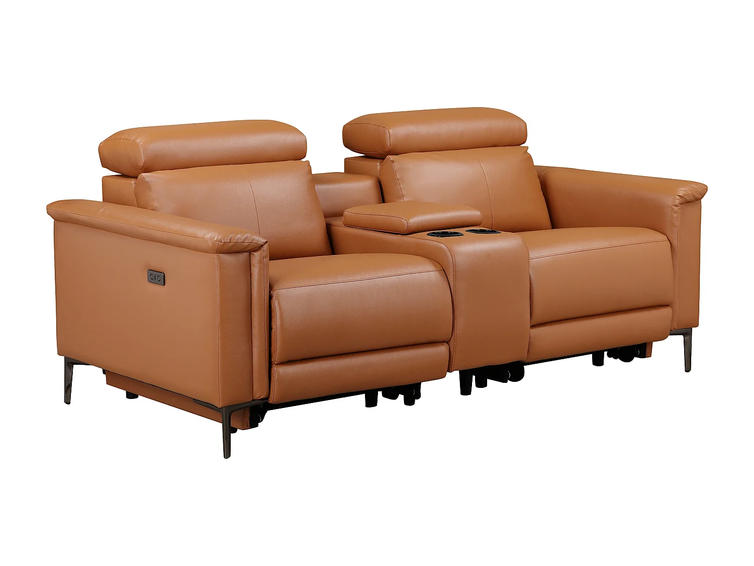 Lund | Fauteuil inclinable double avec fonction électrique en cuir/PU cognac