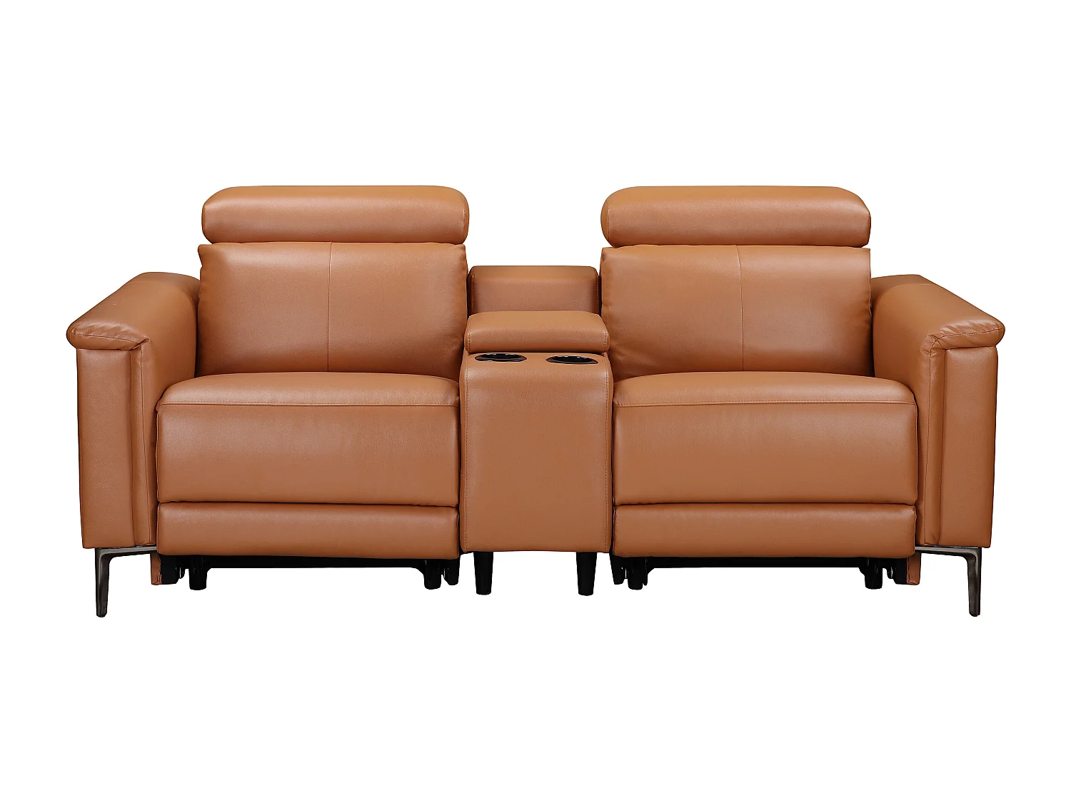Lund | Fauteuil inclinable double avec fonction électrique en cuir/PU cognac