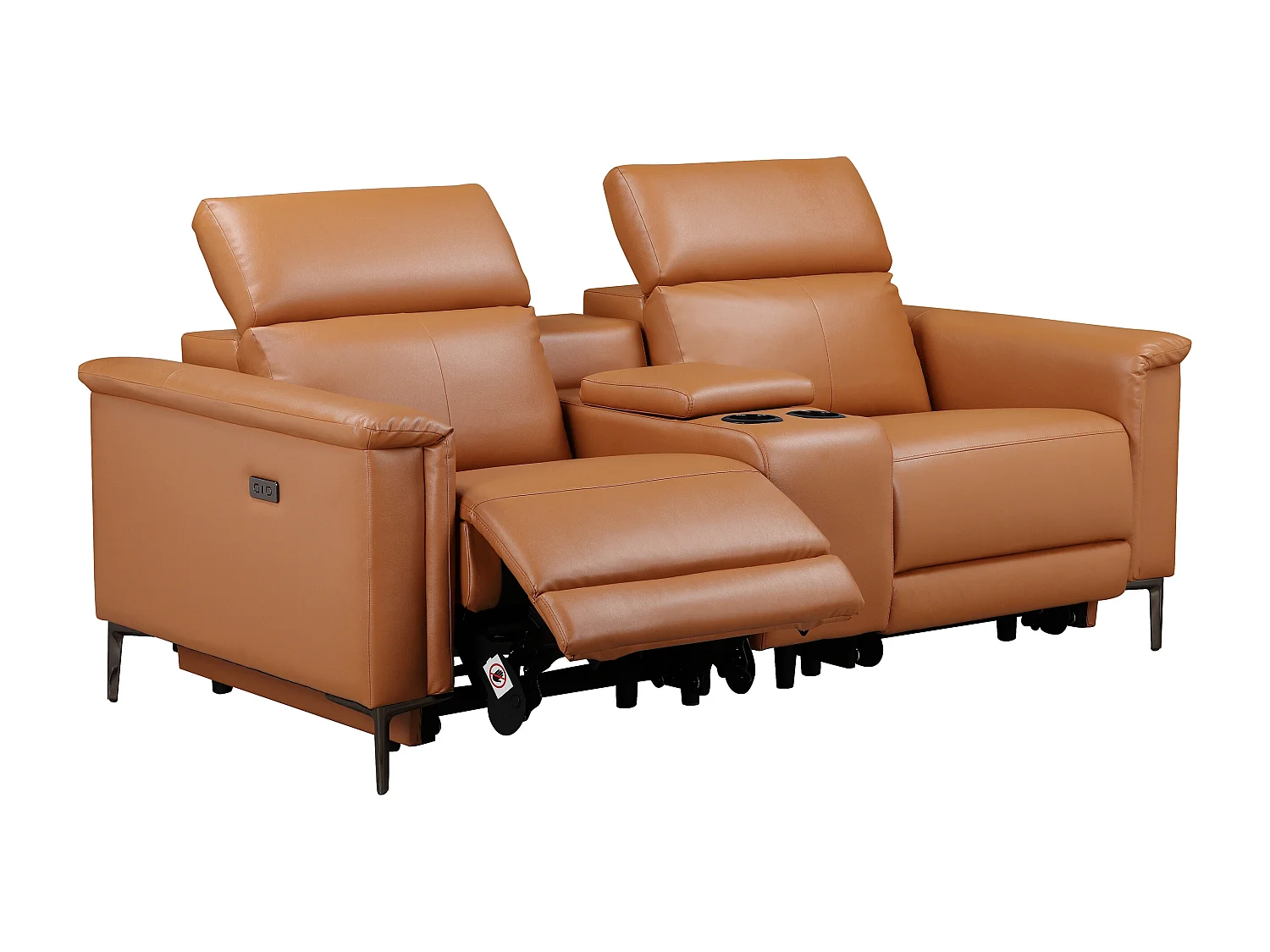 Lund | Fauteuil inclinable double avec fonction électrique en cuir/PU cognac