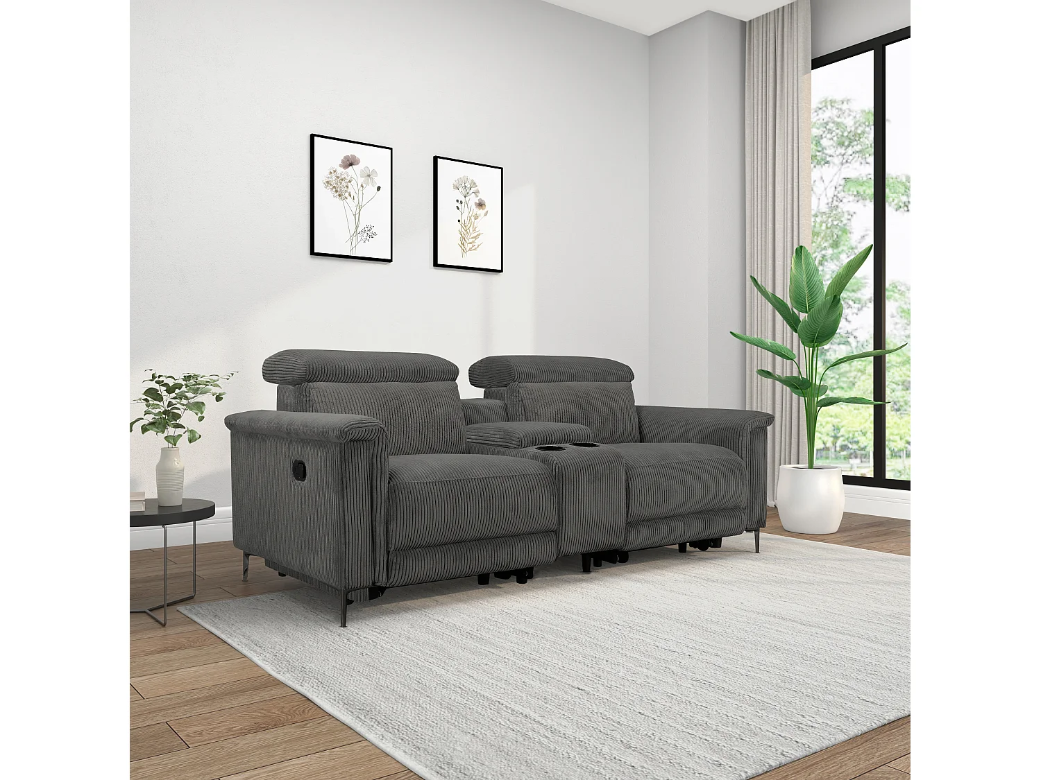 Lund | Fauteuil inclinable double avec fonction manuelle en velours côtelé anthracite