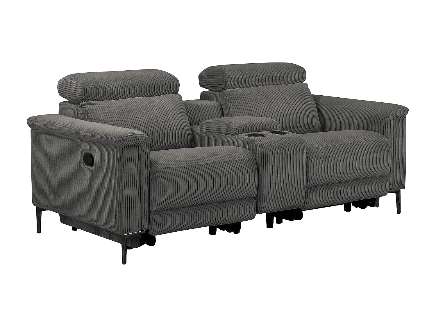 Lund | Fauteuil inclinable double avec fonction manuelle en velours côtelé anthracite
