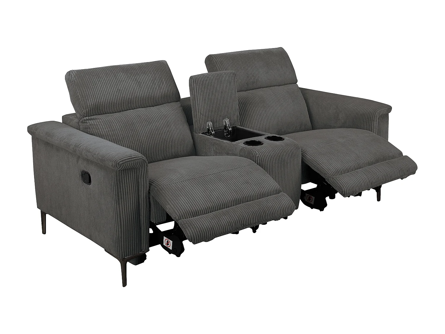 Lund | Fauteuil inclinable double avec fonction manuelle en velours côtelé anthracite