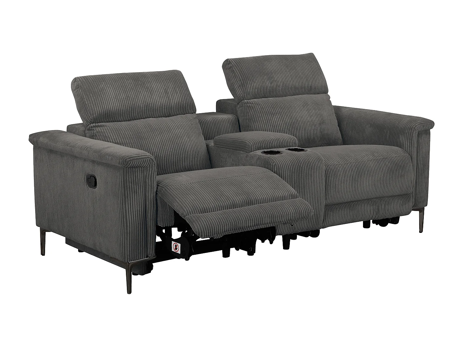 Lund | Fauteuil inclinable double avec fonction manuelle en velours côtelé anthracite