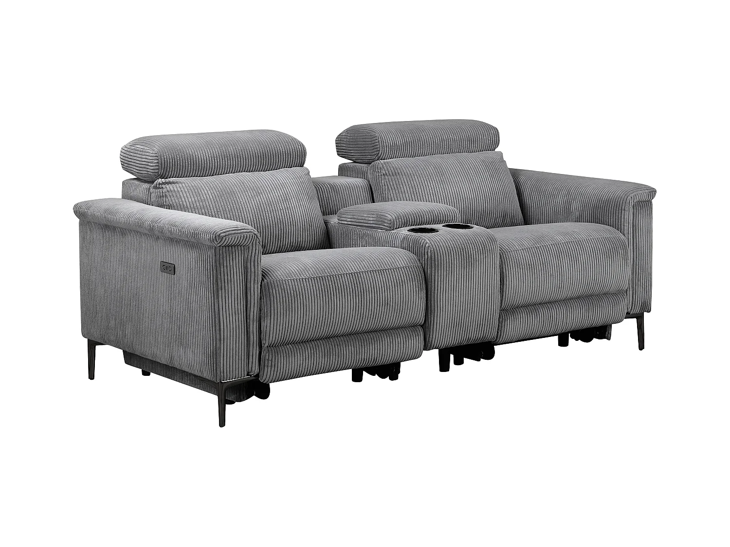 Lund | Dubbele relaxfauteuil met elektrische functie in corduroy grijs