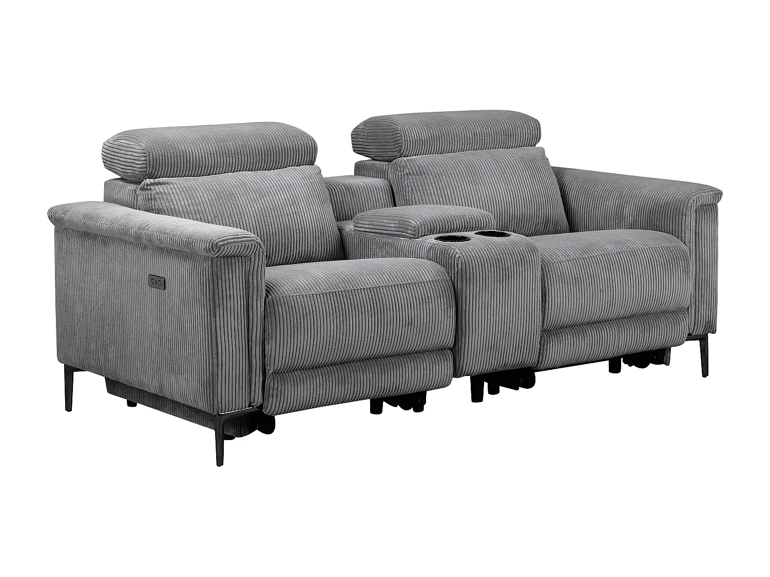 Lund | Fauteuil inclinable double avec fonction électrique en velours côtelé gris