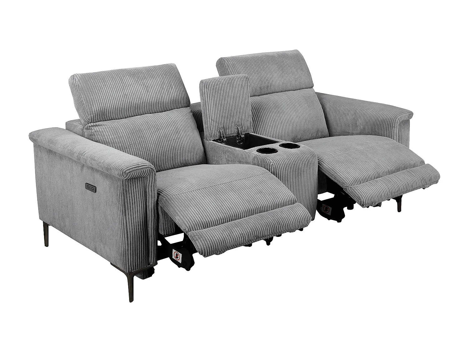 Lund | Fauteuil inclinable double avec fonction électrique en velours côtelé gris