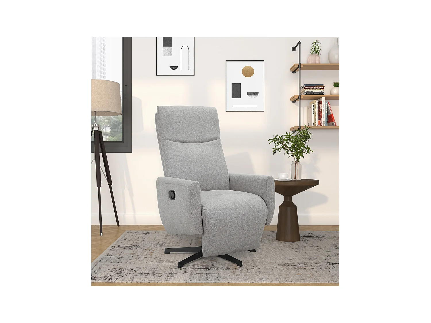 Kilvo | Poltrona Reclinabile con Funzione Manuale e Girevole in Tessuto Grigio