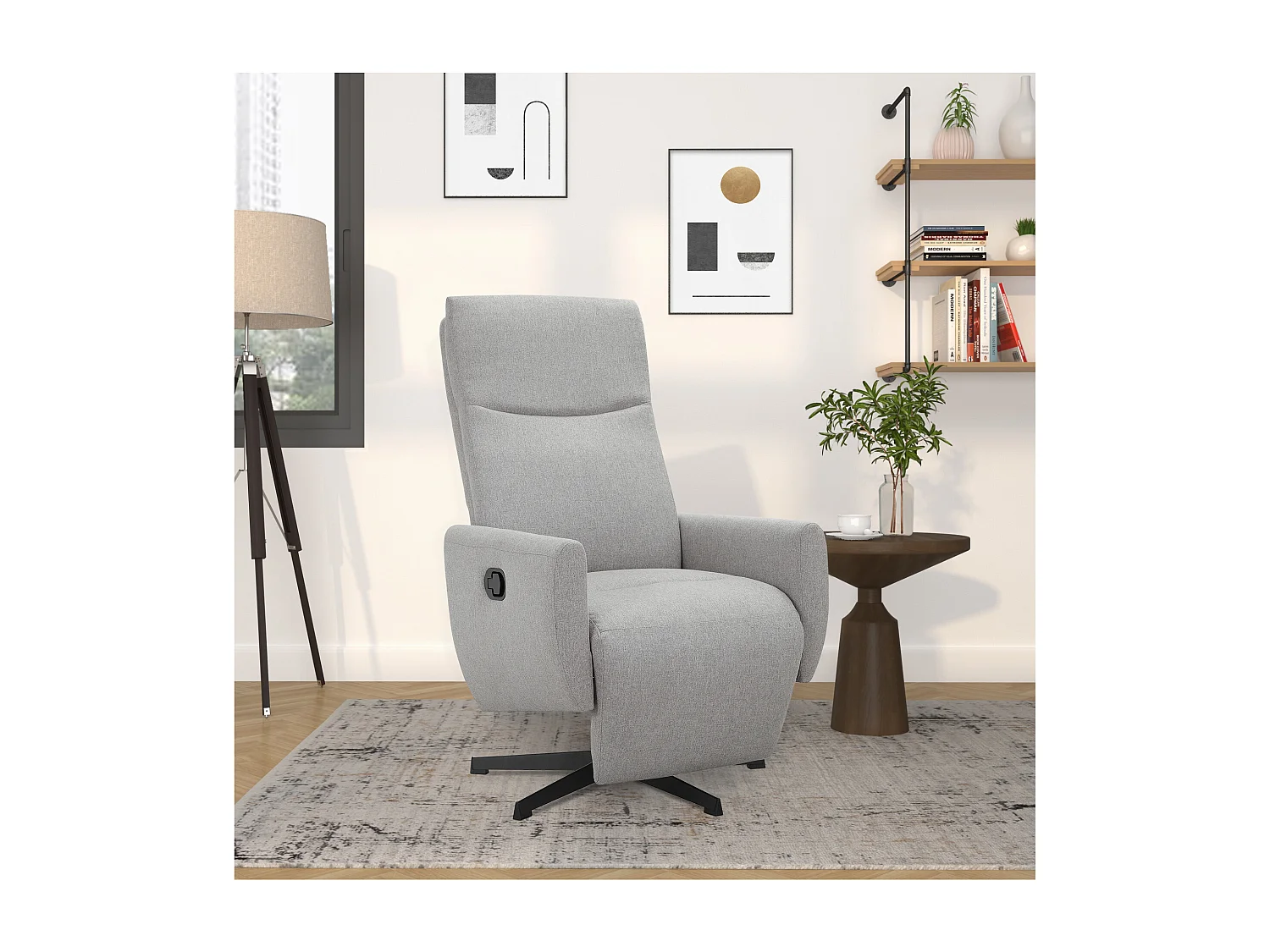 Jerry | Chaise longue avec tabouret en tissu gris