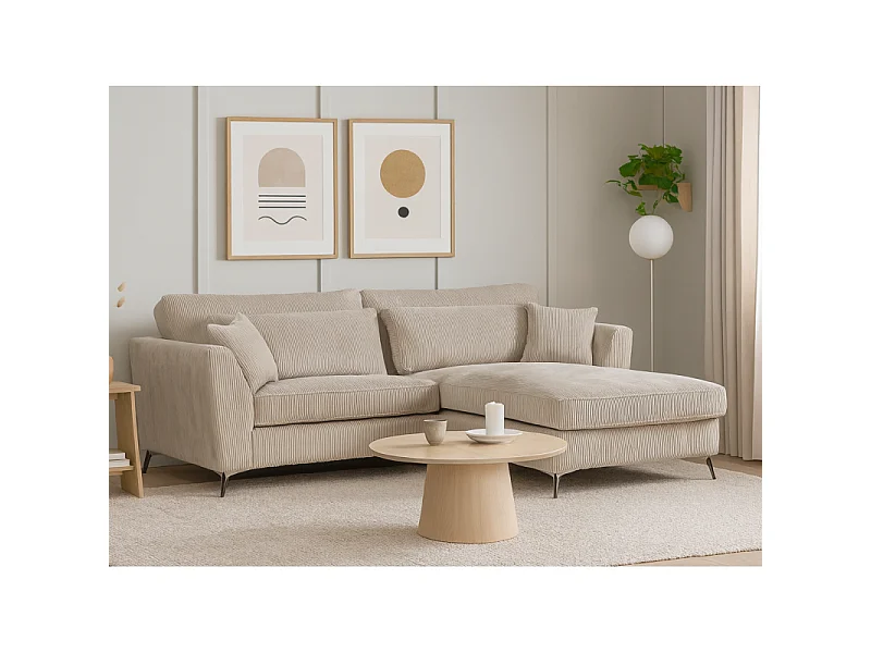 Canapé d'angle mini Isla droit velours côtelé beige