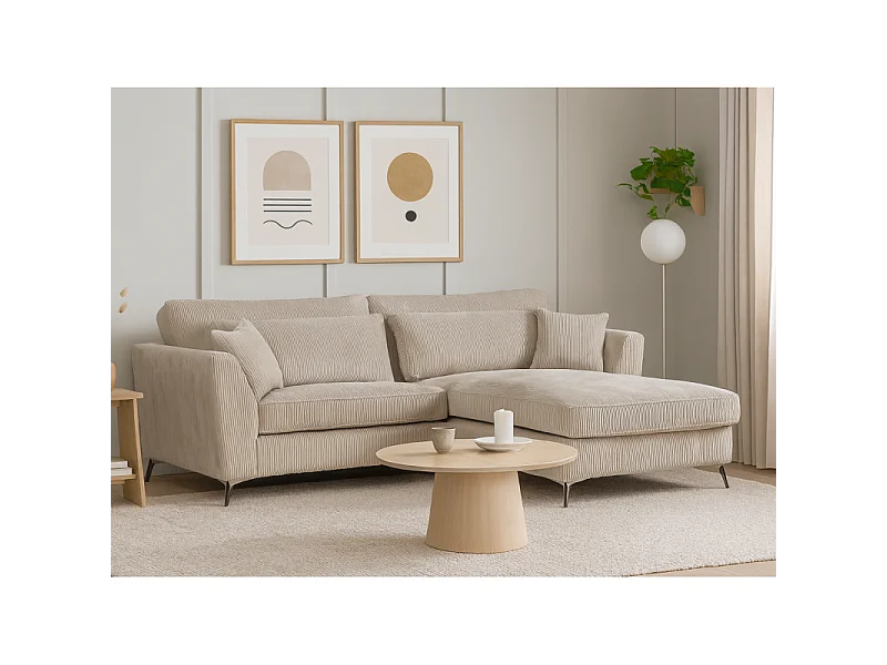 Canapé d'angle mini Isla droit velours côtelé beige