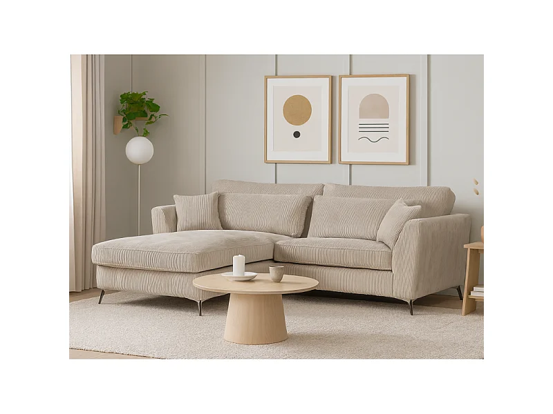 Canapé d'angle mini Isla gauche velours côtelé beige