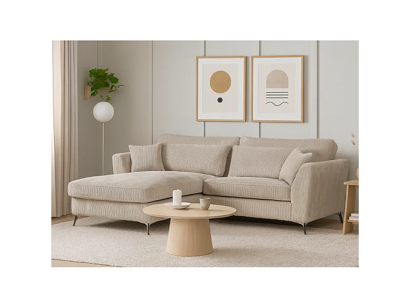Canapé d'angle mini Isla gauche velours côtelé beige