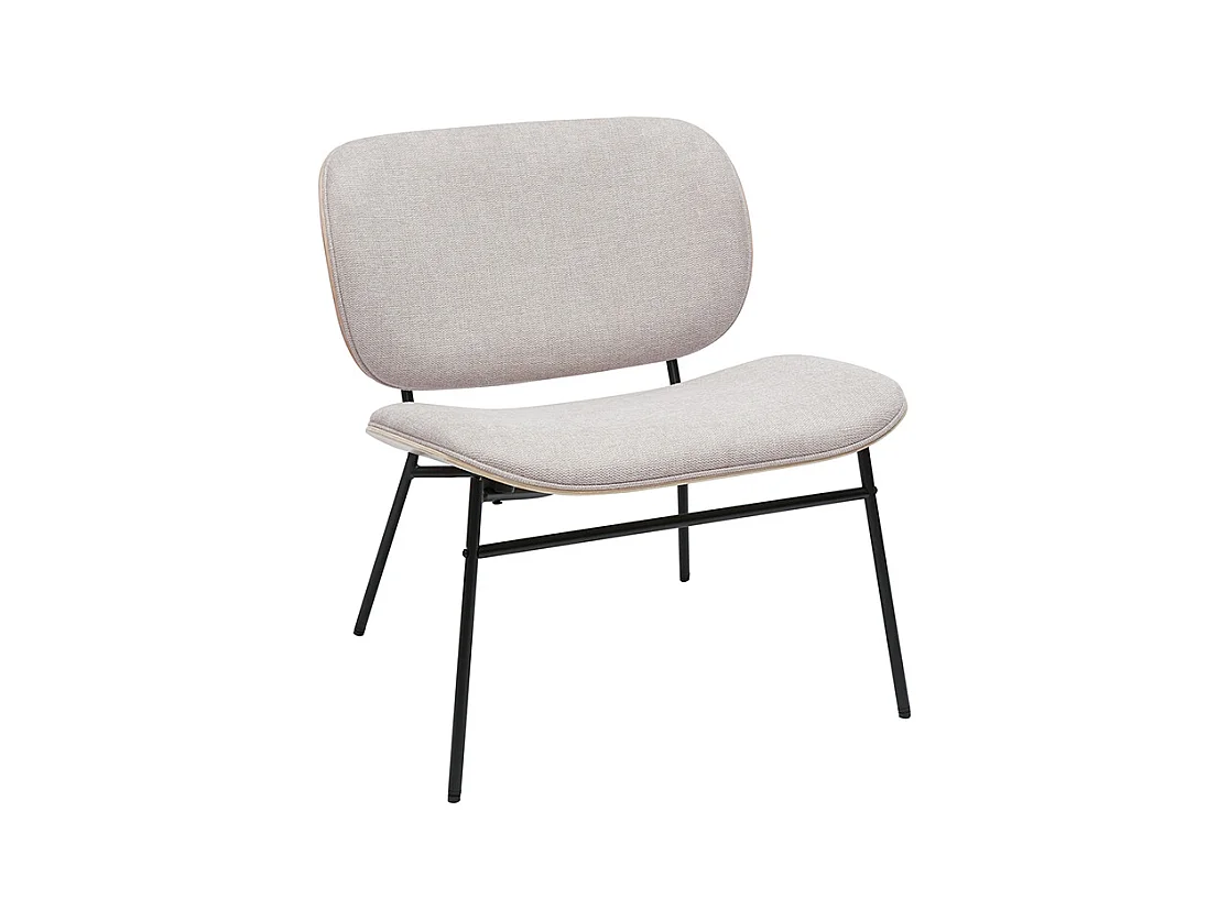 Fauteuil en tissu effet velours texturé beige et métal noir SHELBY