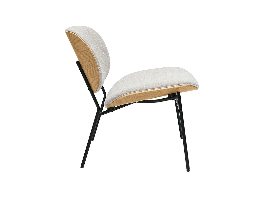 Fauteuil en tissu effet velours texturé beige et métal noir SHELBY