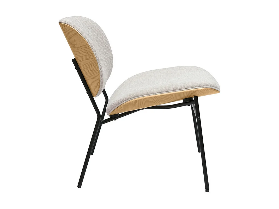 Fauteuil en tissu effet velours texturé beige et métal noir SHELBY