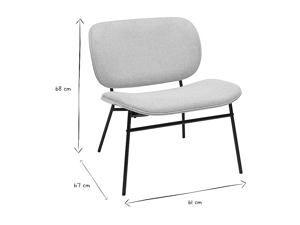 Fauteuil en tissu effet velours texturé beige et métal noir SHELBY