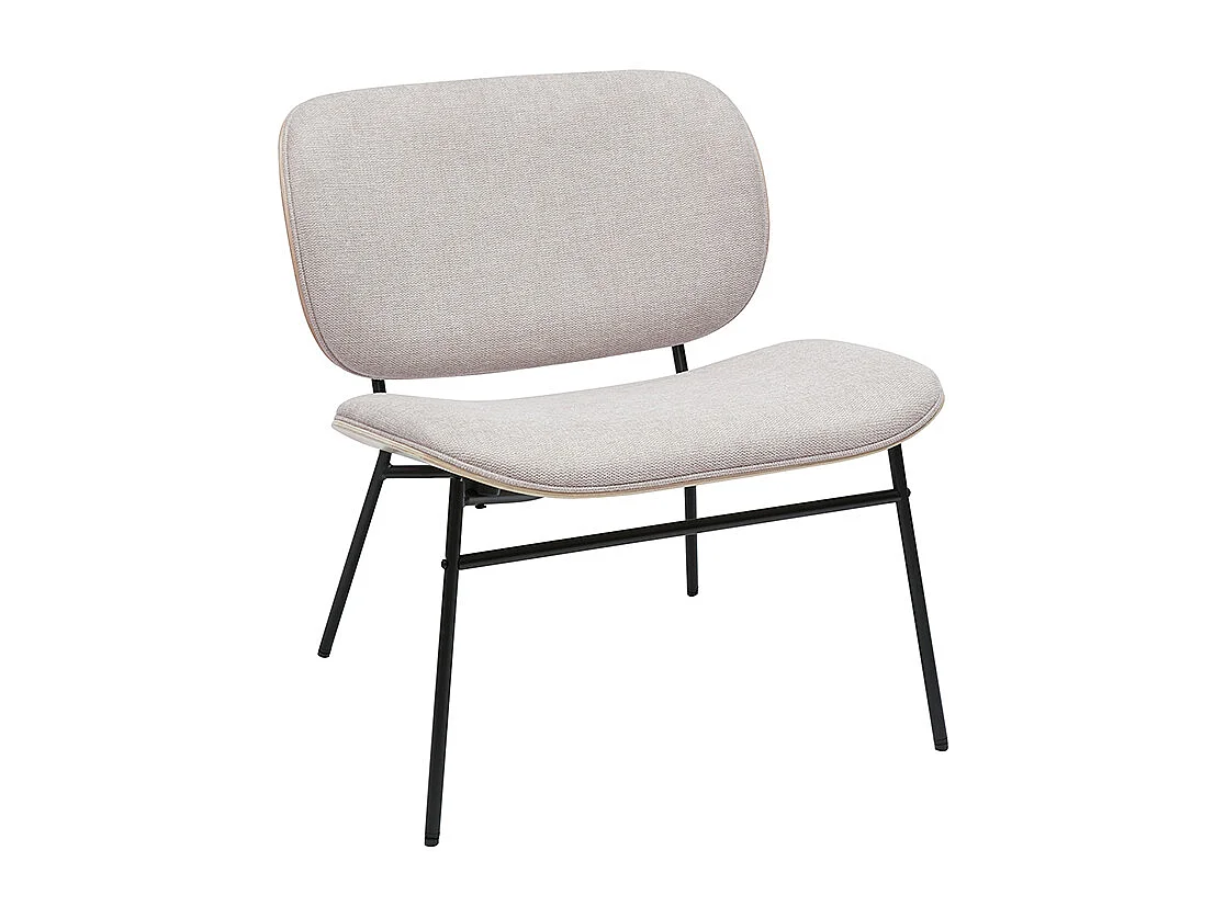 Sillón de tela efecto terciopelo texturizado beige y metal negro SHELBY