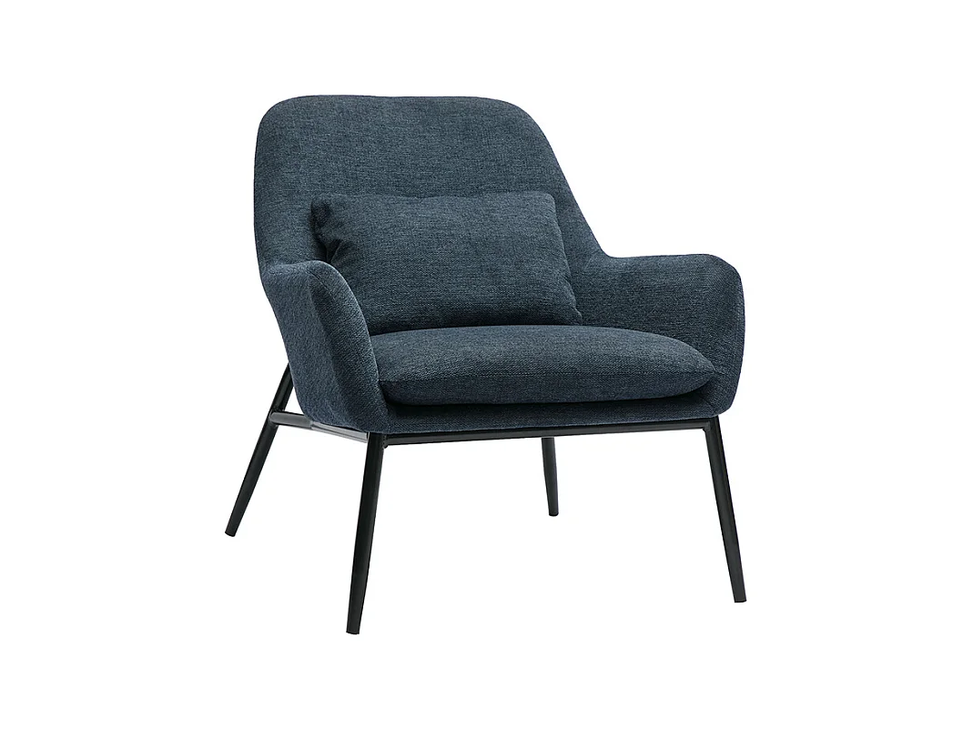 Fauteuil design en tissu effet velours texturé bleu foncé et métal noir MAXINE