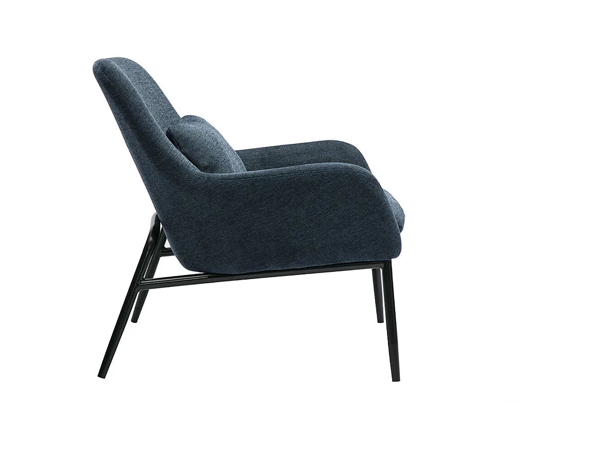 Fauteuil design en tissu effet velours texturé bleu foncé et métal noir MAXINE