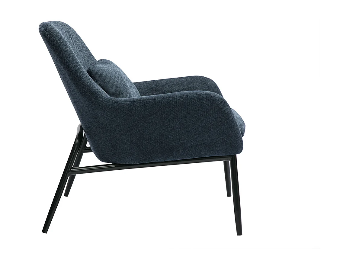 Fauteuil design en tissu effet velours texturé bleu foncé et métal noir MAXINE