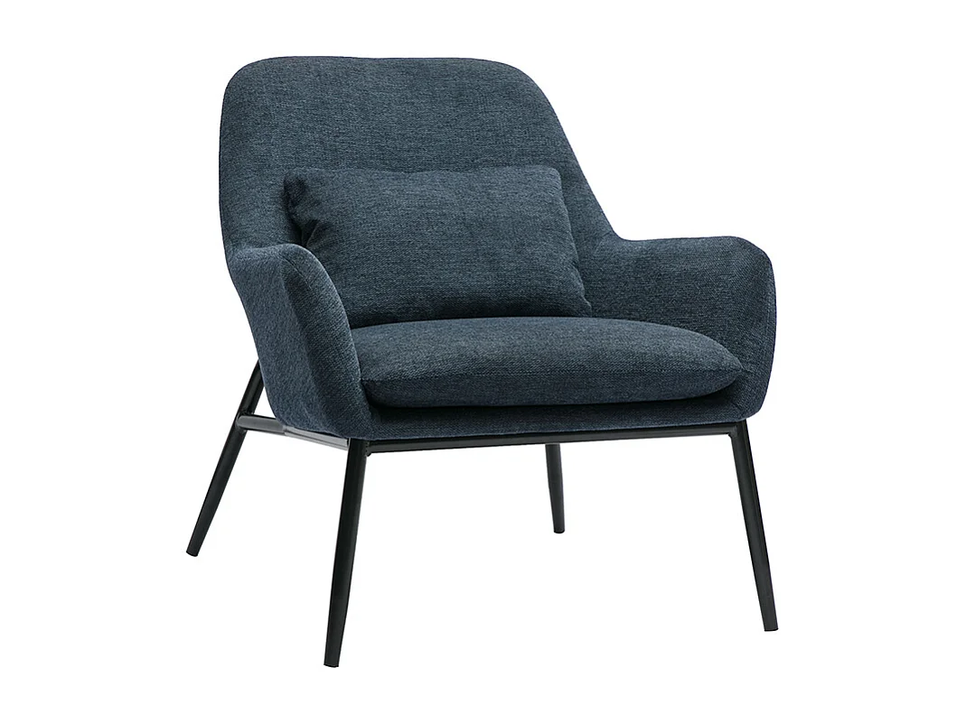 Fauteuil design en tissu effet velours texturé bleu foncé et métal noir MAXINE