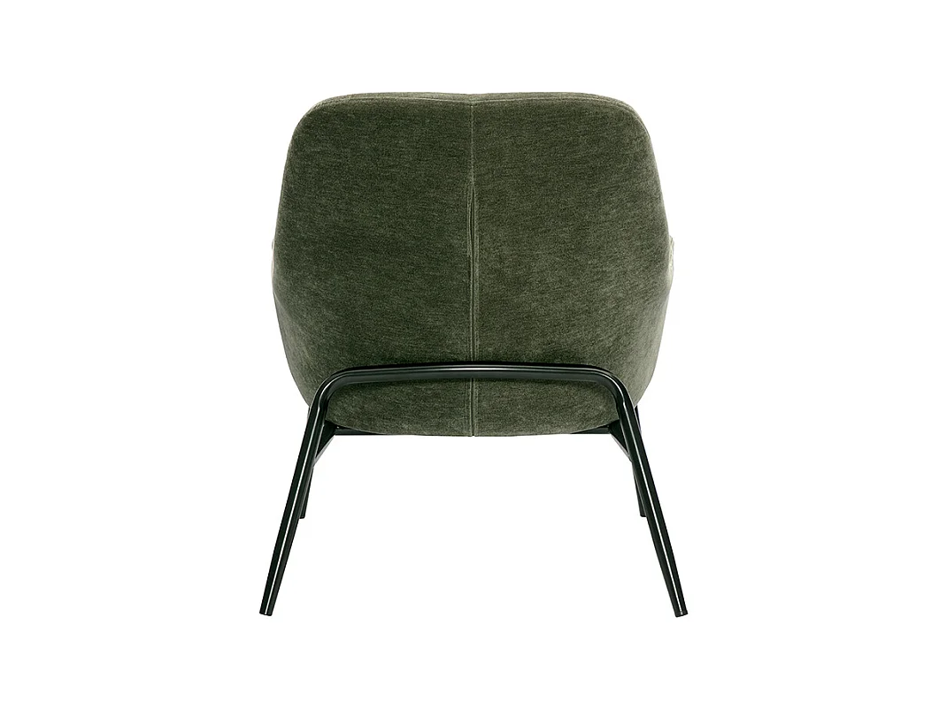 Fauteuil design en tissu effet velours vert kaki et métal noir MAXINE