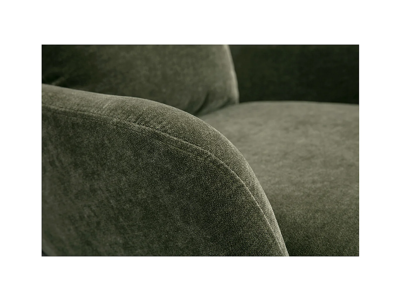 Fauteuil design en tissu effet velours vert kaki et métal noir MAXINE