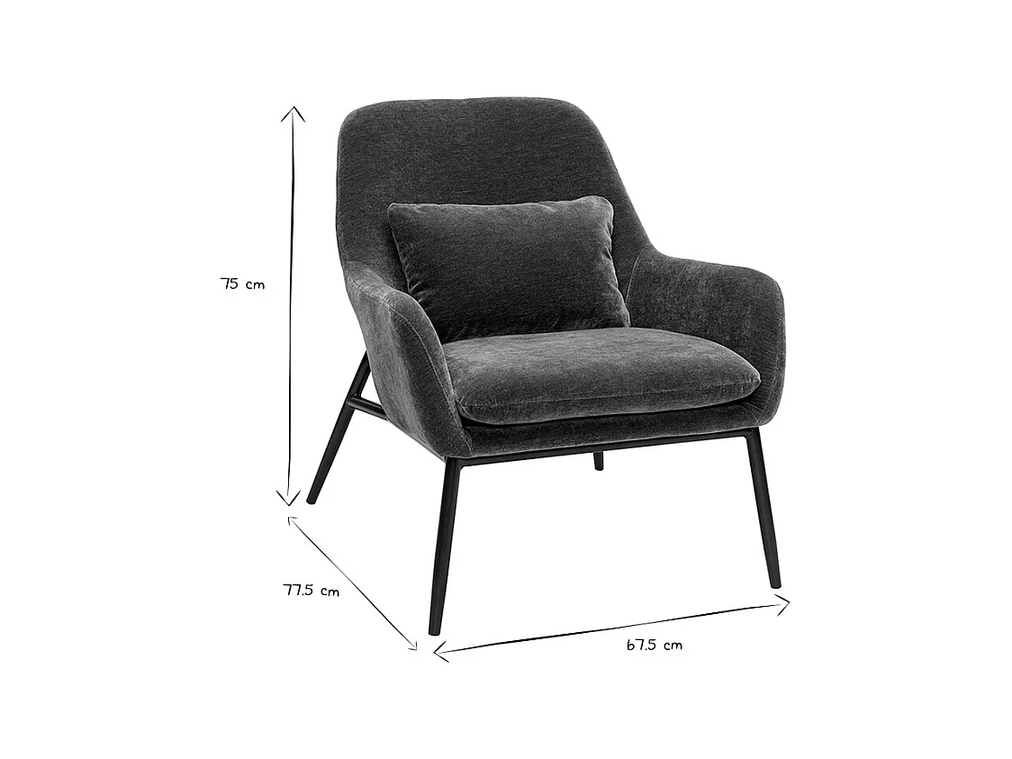 Fauteuil design en tissu effet velours vert kaki et métal noir MAXINE