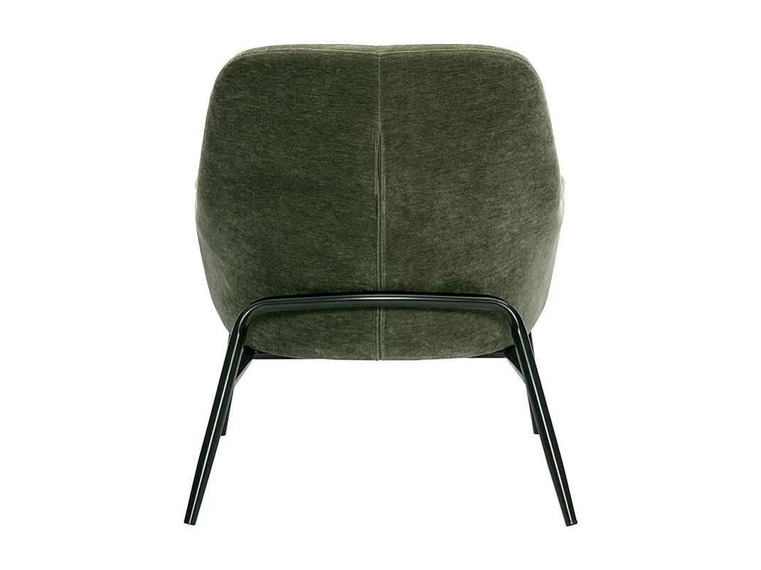 Fauteuil design en tissu effet velours vert kaki et métal noir MAXINE