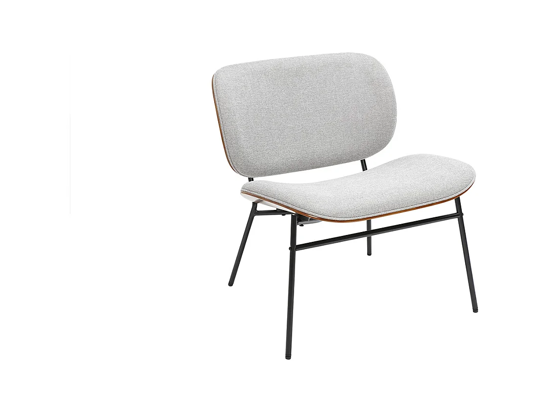 Fauteuil en tissu effet velours texturé gris et métal noir SHELBY